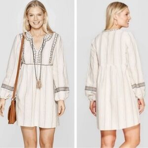 Knox Rose Boho Babydoll Embroidered Dress - Size S